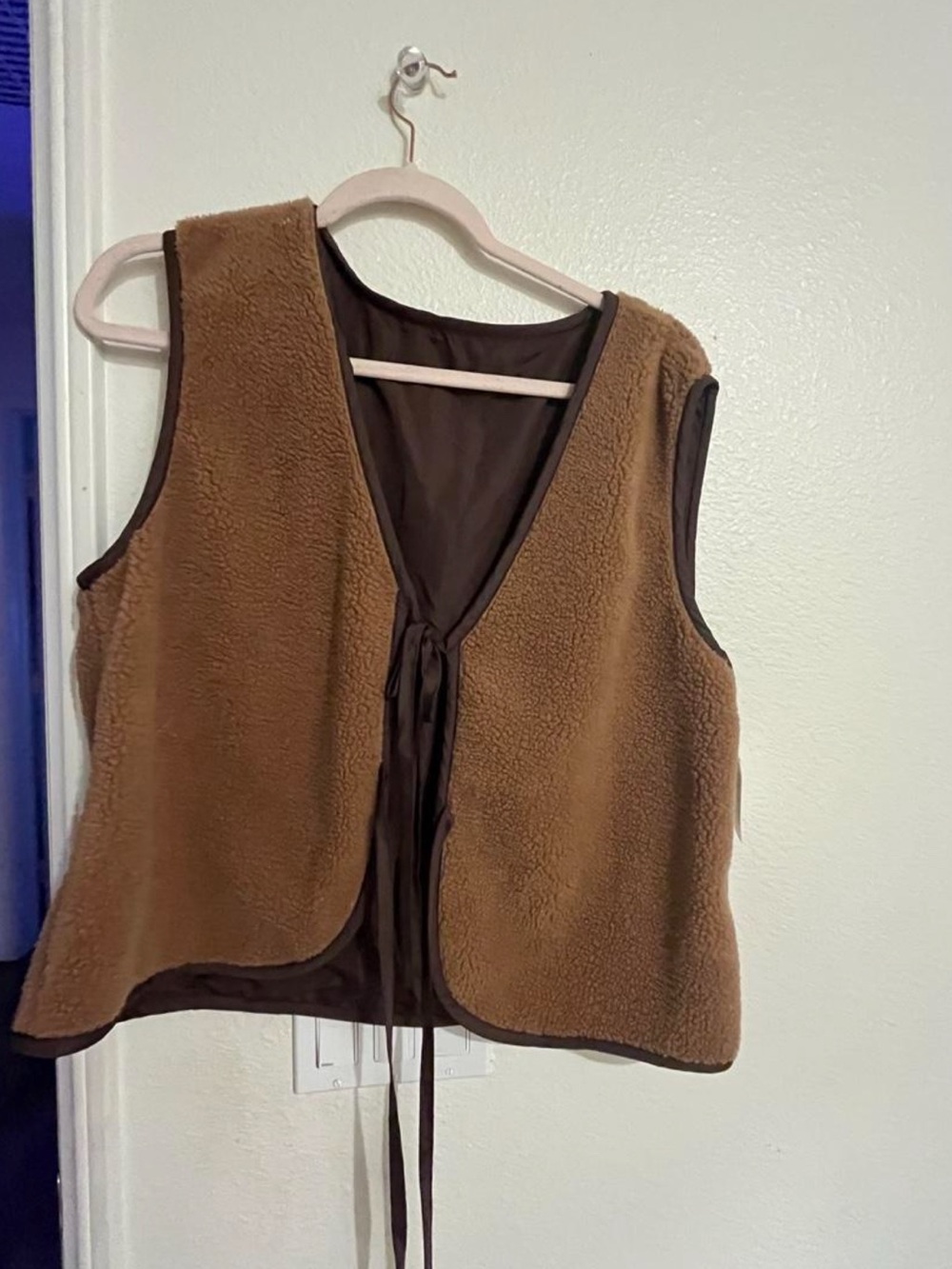 Cozy Brown Sherpa Tie-Front Vest - Women’s Layering Vest